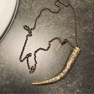 Etched Gold (Solid Brass) Horn Pendant Necklace